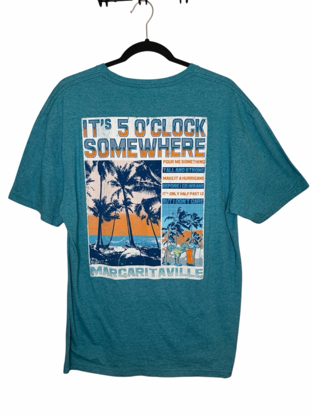 Margaritaville Teal Graphic Back Short Sleeve T-Shirt Lightweight Casual Large